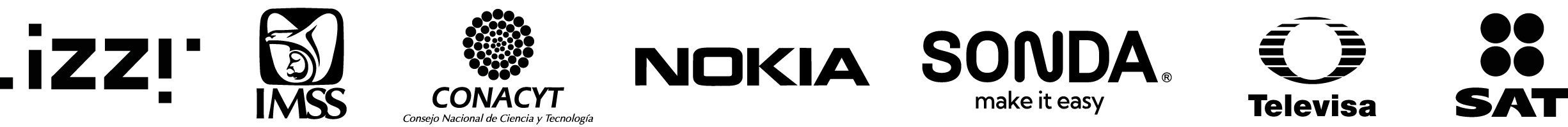 Logos de clientes: IMSS, CONACYT, Nokia